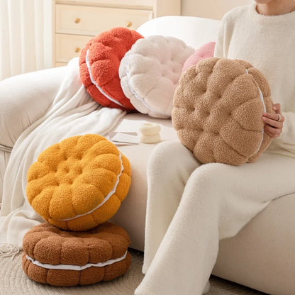 Lamb Wool Biscuit Cushion Cute Cartoon Plush Bolster with Round Sandwich Cookies Home Office Sofa Chair Decorative Pillow