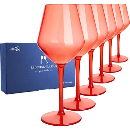 MICHLEY 2/4/6PCS Unbreakable Colorful Tritan Plastic Wine Glass Set Reusable Luxury For Party Outdoor Dishwasher Glassware