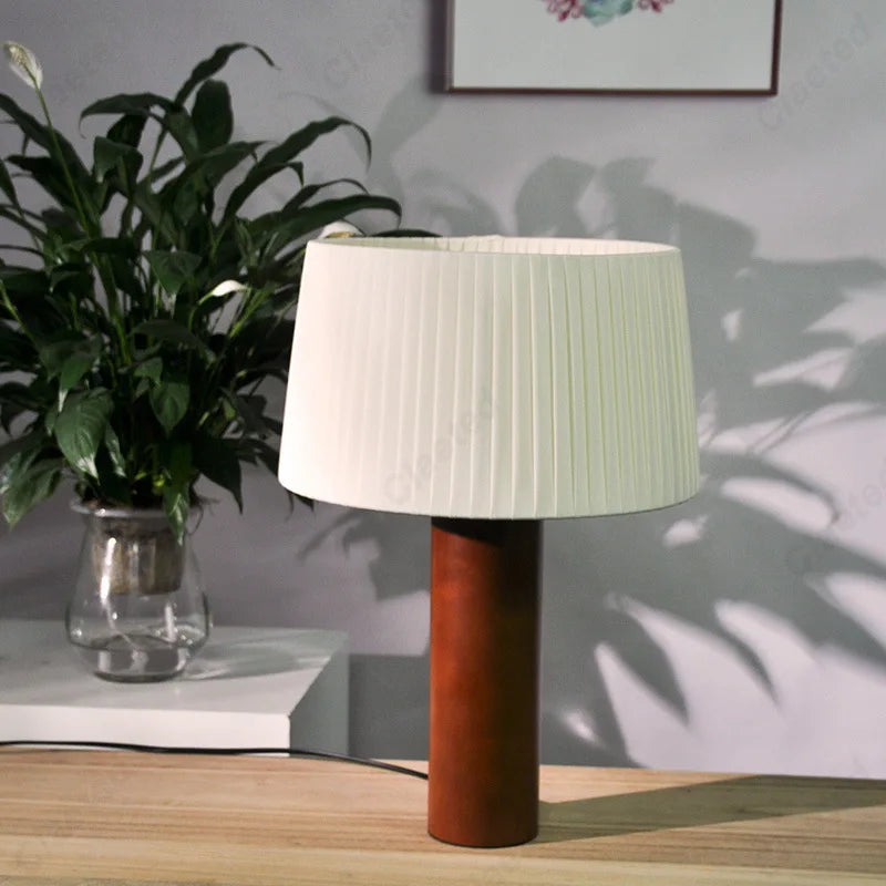 New Simple LED Pleated Solid Wood Table Lamp Living Room Study Bedroom Bedside Atmosphere Lighting Lamps