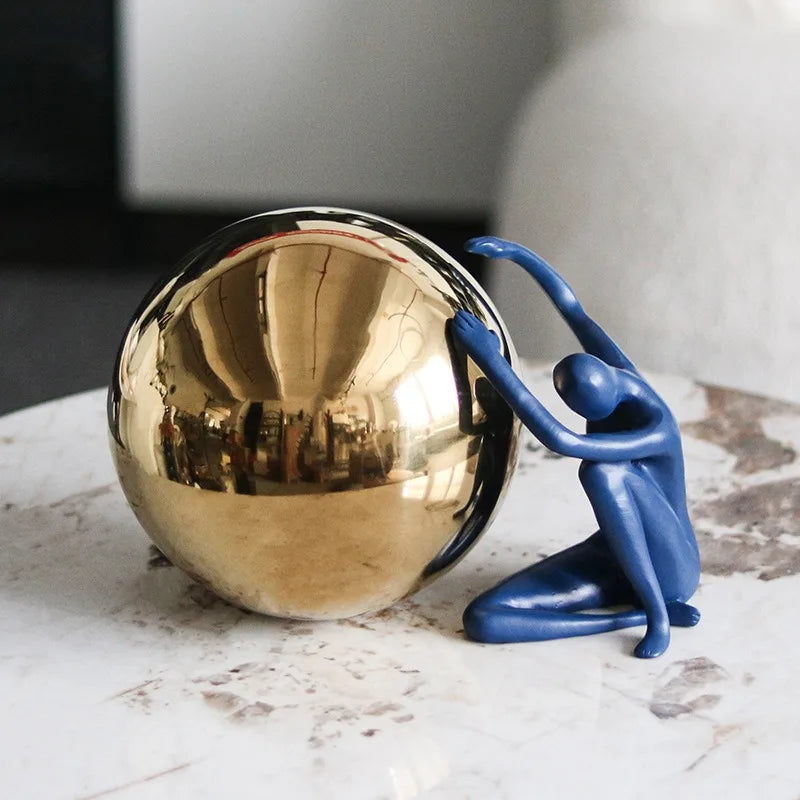 Holding Ball Sculptures Nordic Figurines Creative Modern Figure Sculpture Luxury Aesthetic Figurine Living Room Decorations