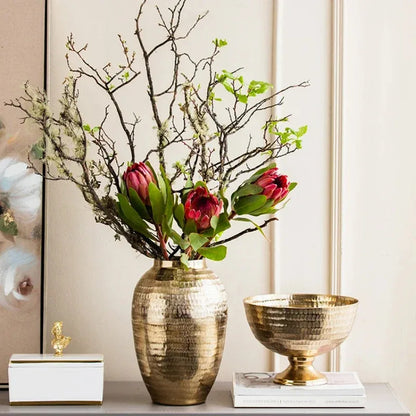 Gold candle holder aluminum hammered pattern decorative bowl round vase vintage home décor living room dining home flower vessel