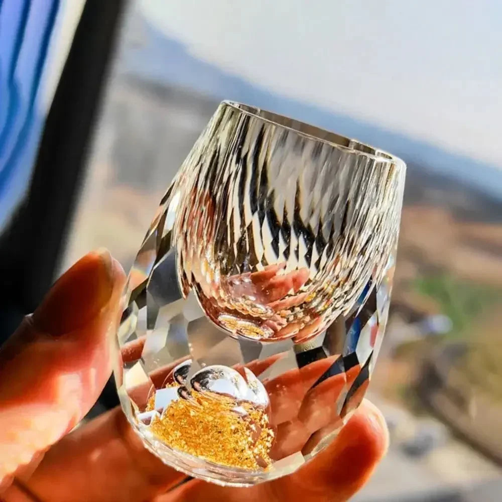 6pcs Luxury Crystal Glass Vodka Glass Sake Shochu Glass Bar Liqueur Double Bottom Gold Foil Glass Cup High-end Gifts Hard Liquor