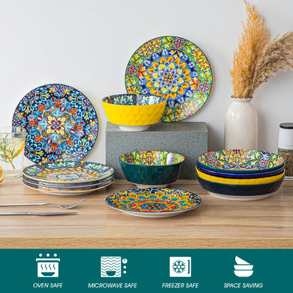 vancasso 6-24 Piece Ceramic Dinnerware Set Stoneware Bohemian Style Dinnerware with Dinner/Dessert Plate/Cereal/Pasta Bowl For 6