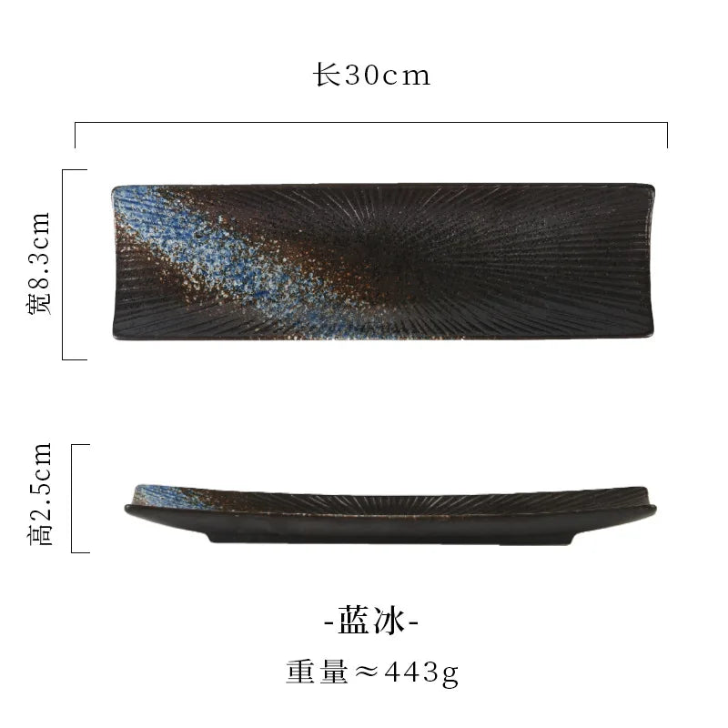 border sushi  Japanese ceramic tableware, Western cuisine ,creative autumn knife fish  boat shaped vegetable  rectangular plates