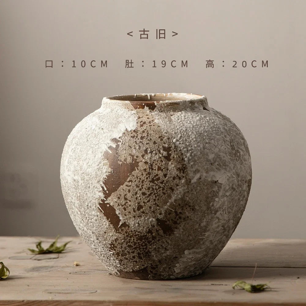 Hydroponic Flower Arranging Ceramic Vase Mottled Retro Chinese Pottery Jars Decorative Decorations for Living Room TV Cabinets