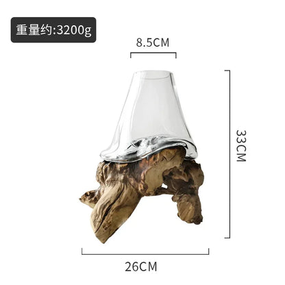 Glass Bonsai Vase Dead Wood Rack Hydroponic Planting Pots Flowerpot Art Wooden Frame Terrarium Home Decoration Accessories