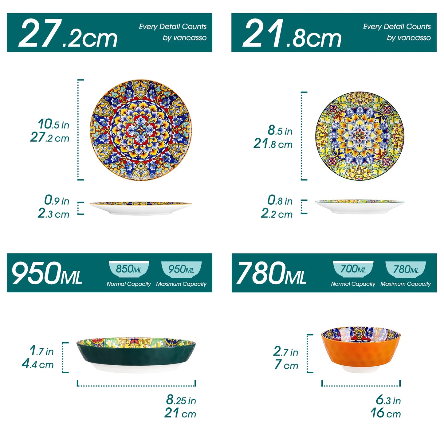vancasso 6-24 Piece Ceramic Dinnerware Set Stoneware Bohemian Style Dinnerware with Dinner/Dessert Plate/Cereal/Pasta Bowl For 6