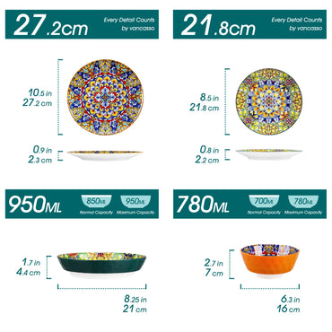 vancasso 6-24 Piece Ceramic Dinnerware Set Stoneware Bohemian Style Dinnerware with Dinner/Dessert Plate/Cereal/Pasta Bowl For 6