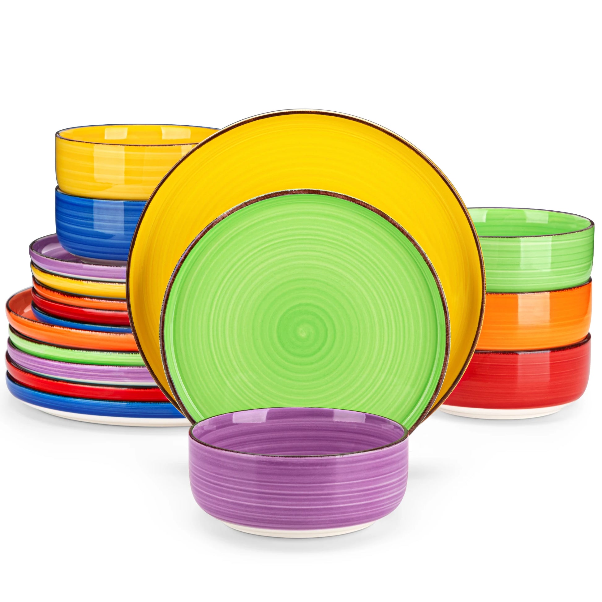 vancasso 12/18/24PCS Ceramic Plate Set Mix-Color Handpainted Spirals Pattern 4/6PCS Dinner Plates/Dessert/Bowl/Soup Plates
