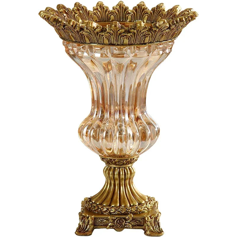European Style Retro Glass Vase Upscale Dried Flower Vase Household Living Room Desktop Decor Flower Arrangement Vase