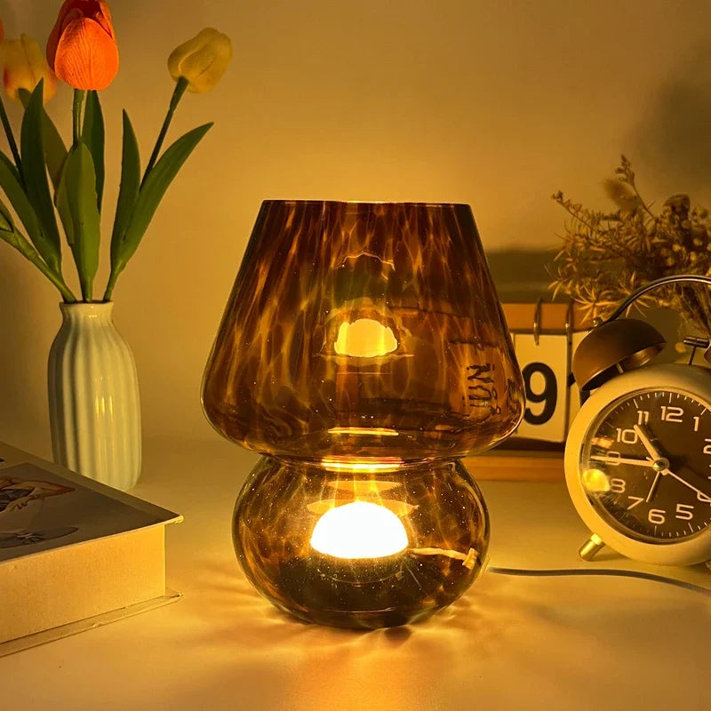 Glass Table Lamp Mushroom Desk Lamps Bedroom Bedside Desktop Decorative Room Night Light Modern Minimalist Atmosphere Led Lights