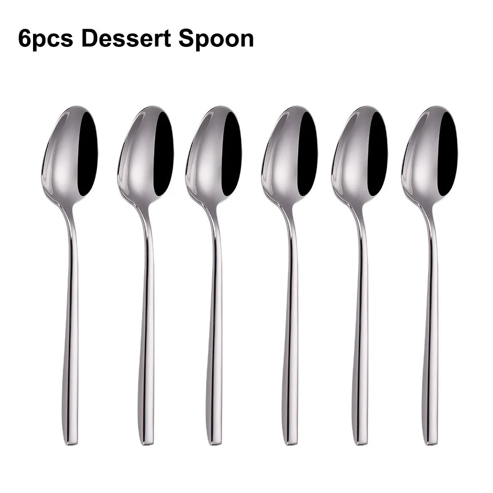 6/16/20/24/28Pcs Cutlery Set Stainless Steel 304 Tableware Mirror Sliver Dinner Set Western Knife Fork Spoon Elegant Flatware