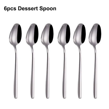 6/16/20/24/28Pcs Cutlery Set Stainless Steel 304 Tableware Mirror Sliver Dinner Set Western Knife Fork Spoon Elegant Flatware