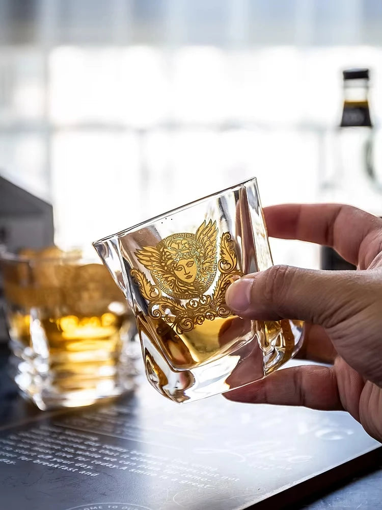 Painted Gold Glass Whisky Medusa Head Wine Glass Cup Foreign Wine Glass Multi-function Beer Glass Water Glass