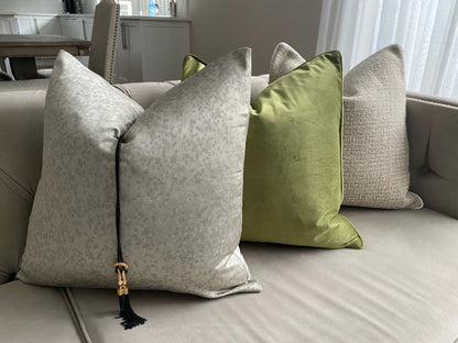1pc Arabic Macrame Pillow Cover with Tassel, Luxury Jacquard Cushion Cover Gray, Sofa Pillow for Home Hotel Decor