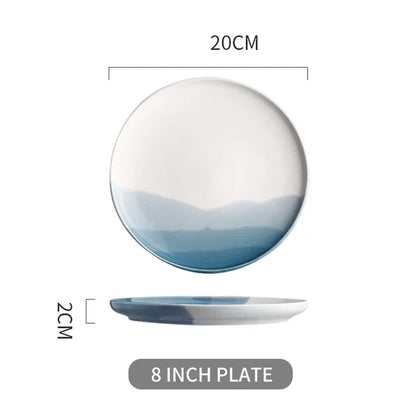 Mountain Scenery Ceramic Dinner Plate Big Round Dessert cake Square Steak dish Restaurant kitchen tableware set