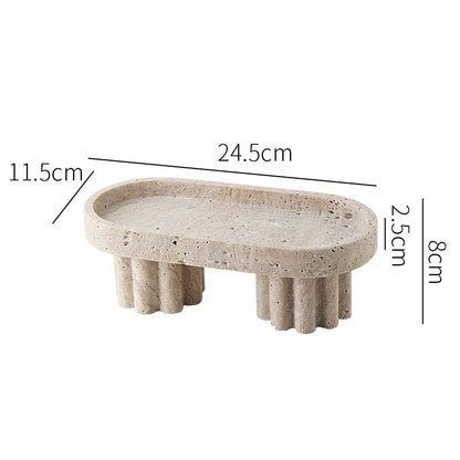 Spiral Roman Column French Wabi Sabi Natural Travertine Tray High Foot Fruit Basin Marble Decorative Storage Trays Scallop