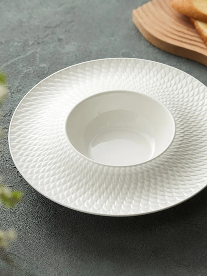 Hotel Embossed Ceramic Plate High Sense of Luxury Western Food Plate Pasta Plate Straw Hat Plate High Value Tableware Soup Plate