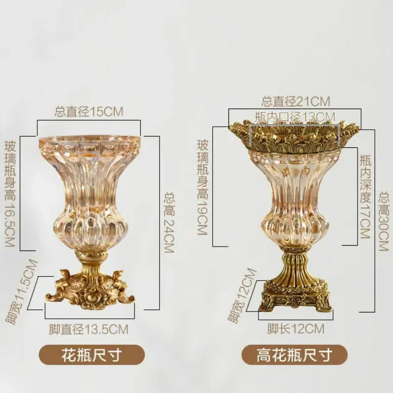 European Style Retro Glass Vase Upscale Dried Flower Vase Household Living Room Desktop Decor Flower Arrangement Vase