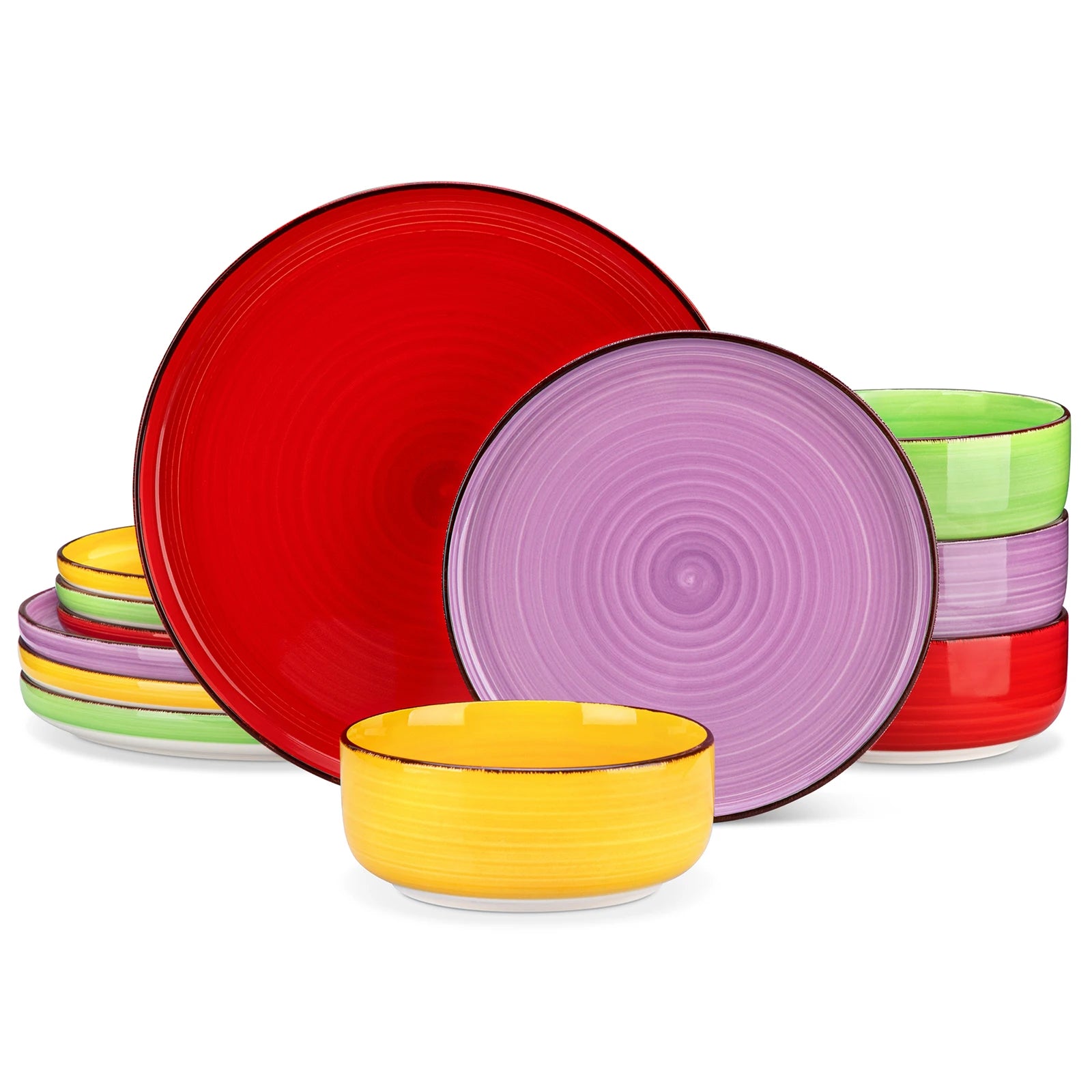 vancasso 12/18/24PCS Ceramic Plate Set Mix-Color Handpainted Spirals Pattern 4/6PCS Dinner Plates/Dessert/Bowl/Soup Plates