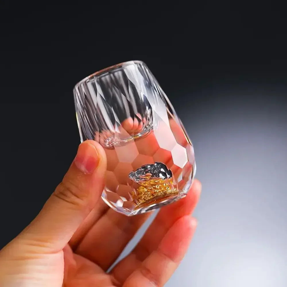 6pcs Luxury Crystal Glass Vodka Glass Sake Shochu Glass Bar Liqueur Double Bottom Gold Foil Glass Cup High-end Gifts Hard Liquor
