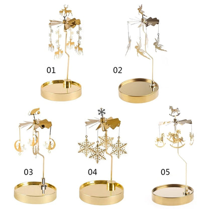 Snowflake Deer Fairy Rotating Candlestick Tealight Candle Holder Tray Romantic Wedding Party Decor Y5GB