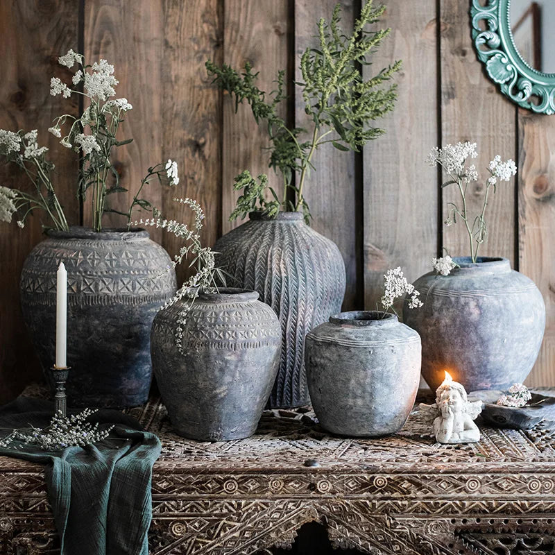 Vase Ceramic Underglaze Art Antique Jar Simple Antique Texture Flower Pot Desktop Decoration Display Prop New Chinese Style 1pc