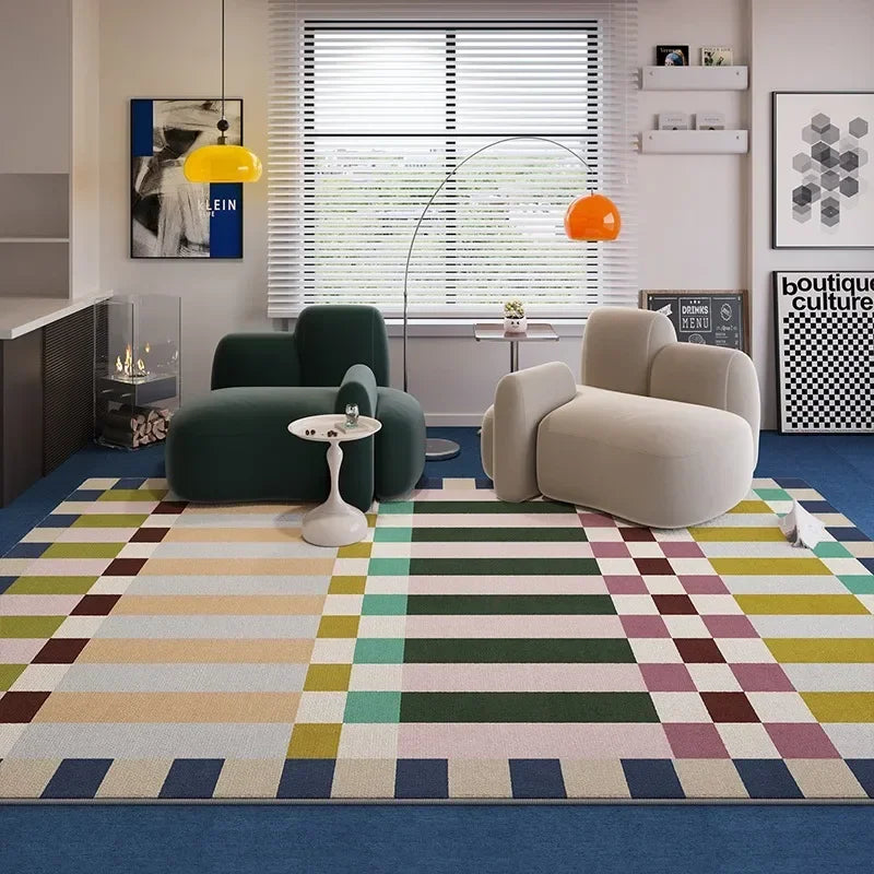 VIKAMA Colorful Living Room Carpet Light Luxury High-end Bedroom Bedside Rug Large Area Retro Art Sofa Coffee Table Floor Mat