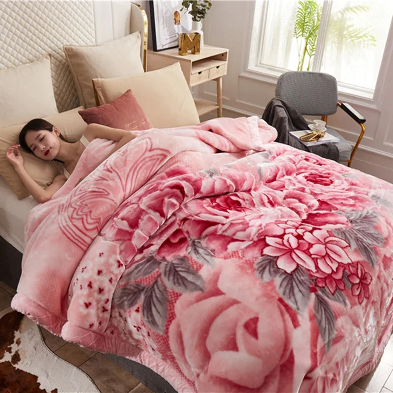 Double layers Raschel Mink Blankets Spring Winter Soft Warm Faux Fur Throw Blankets Heavy Fluffy Weighted Blankets