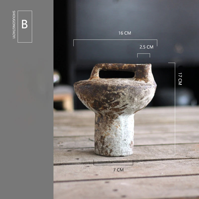 Ceramic Vase Rough Pottery Vase Flower Arrangement Vintage Handmade Wabi-Sabi Style Dried Flowers Zen Arrangement