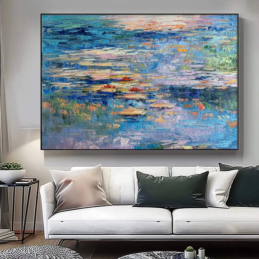 Monet Lotus Thick Texture Landscape Painting Pictures 100% Handmade Abstract Oil Painting Canvas Wall Art For Home Decoration