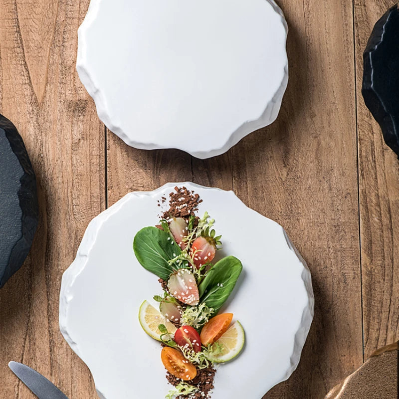 Creative Stone Pattern Ceramic Plate Dishes Western Food Steak Plate Dessert Plate Black and White Gold Special-shaped Tableware