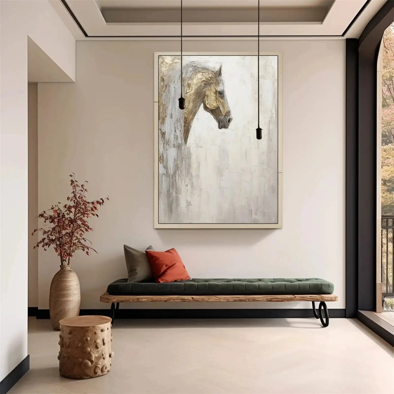 Gold Leaf Horse Picture Dafeng Village Painting 100% Handmade Abstract Oil Painting Canvas Wall Art For Home Decoration Unframed
