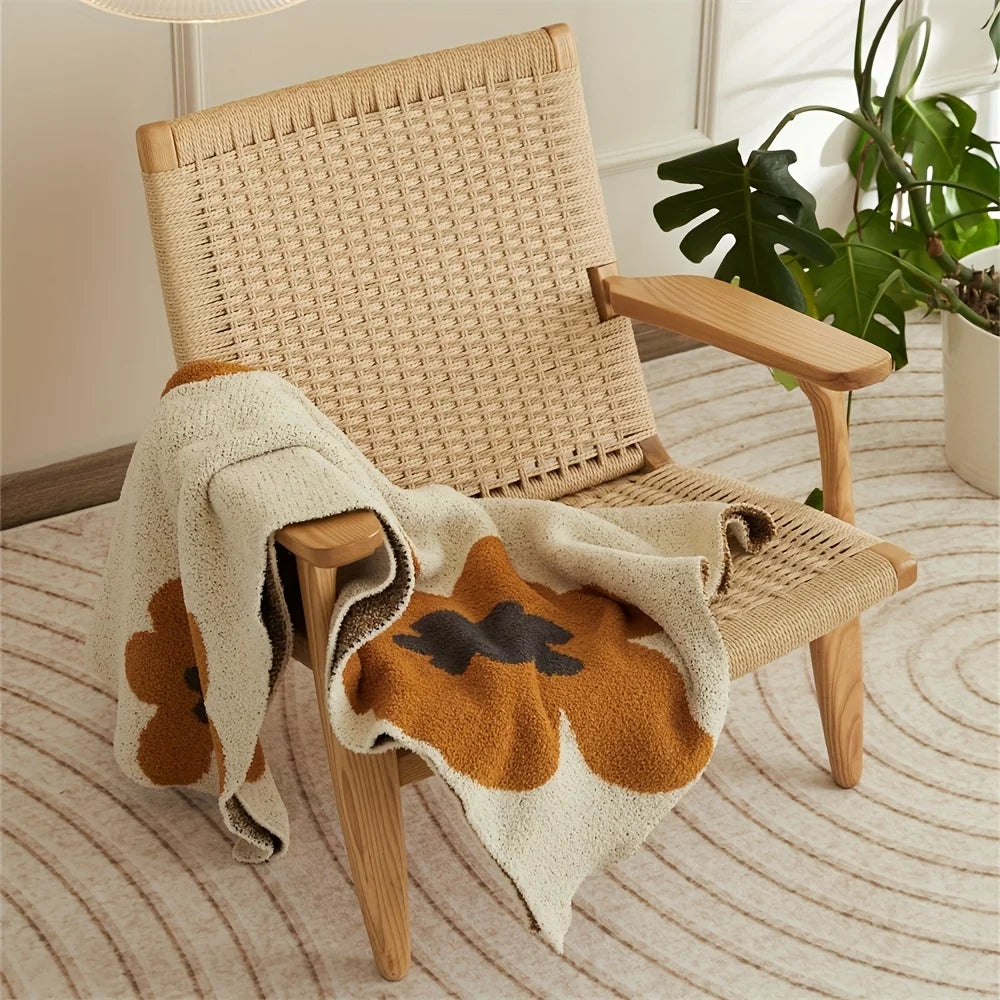 1pc Nordic Flower Pattern Knitted Blanket, Air Conditioning Blanket Warm Cozy Soft Throw Blanket For Couch Bed Sofa