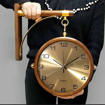 Luxury Wood Double Sided Wall Clocks Movement Silence 360° Rotatable Wall Clock Aesthetic Living Room Decoration Accessories
