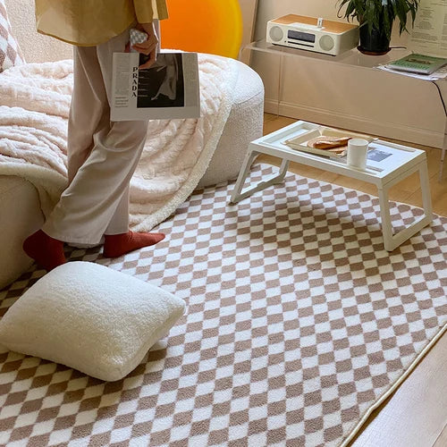 Japanese Style Carpets for Living Room Minimalist Bedroom Decor Plaid Carpet Checkerboard Lounge Rug Large Area Plush Floor Mat