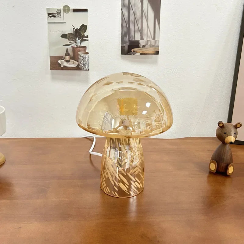 Retro Mushroom Glass Table Lamp Creative Decoration Atmosphere Night Light Minimalist Bedroom Bedside Lamp