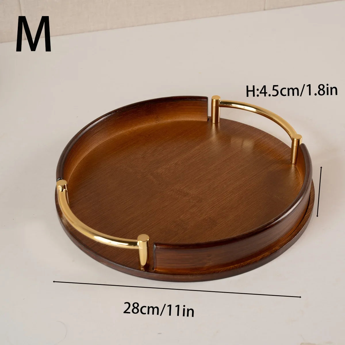 Light luxury and simple home kitchen round bamboo tray Home restaurant tea set small tray portable fruit snack tray