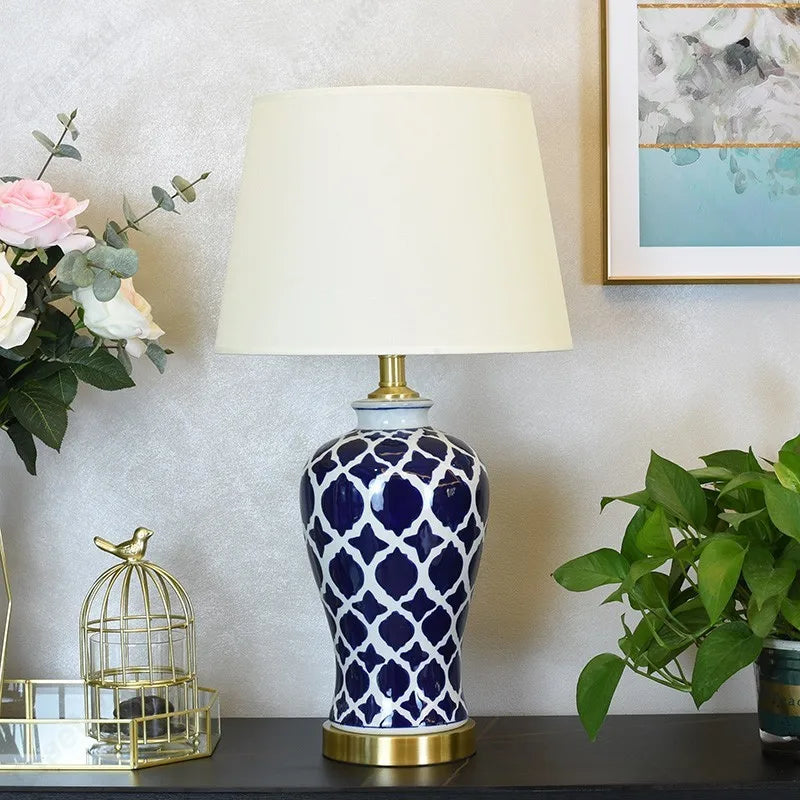 American Retro Simple LED Blue and White Ceramic Wall Lamp Living Room Bedroom Bedside Decorative Lighting