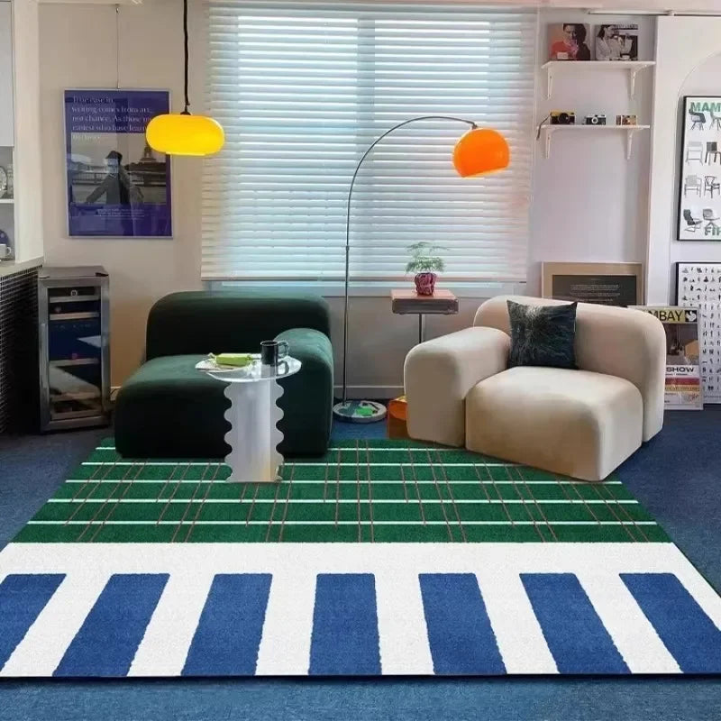 Living Room Carpet Creative Design French Retro Blue Striped Bedroom Bedside Rug Light Luxury High-end Coffee Table Mat Ковер 카펫