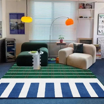 Living Room Carpet Creative Design French Retro Blue Striped Bedroom Bedside Rug Light Luxury High-end Coffee Table Mat Ковер 카펫