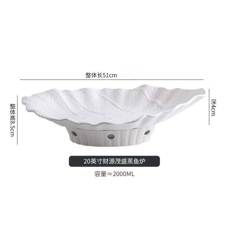 Large Irregular Fish Plate Household Cauldron Bowl Heating and Insulation Plate Ceramic Hotel Tableware Soup Plate