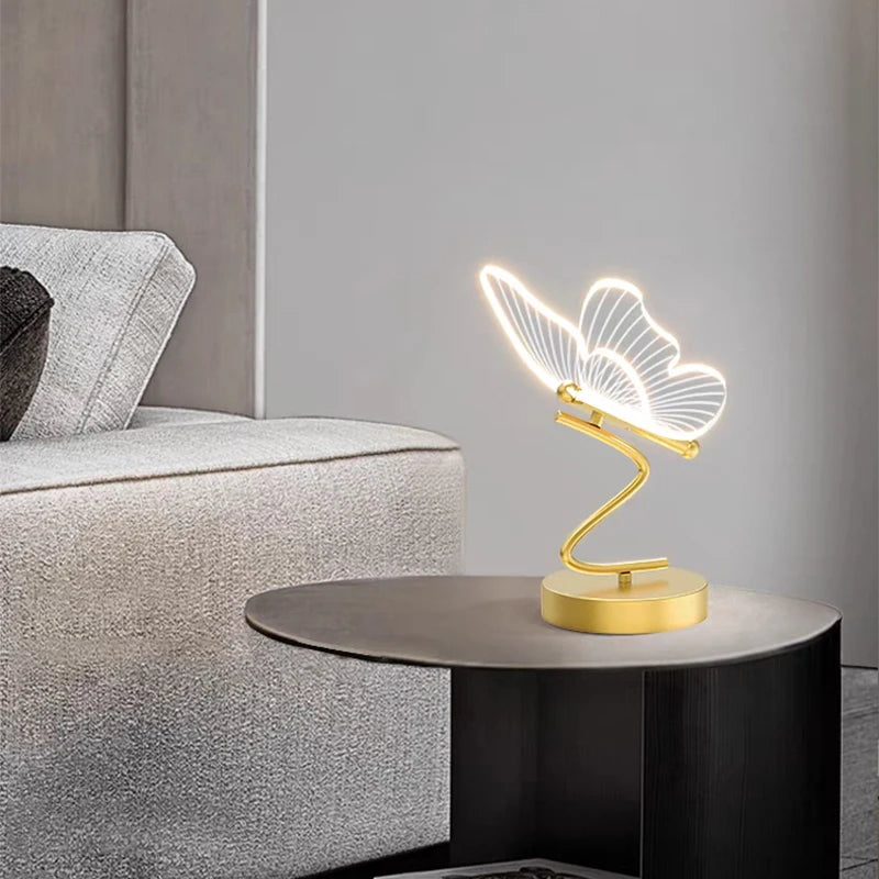 Nordic Butterfly Table Lamp USB Indoor Lighting Switch Button Home Decor Bedroom Bedside Living Room Dinner LED Desk Lamps