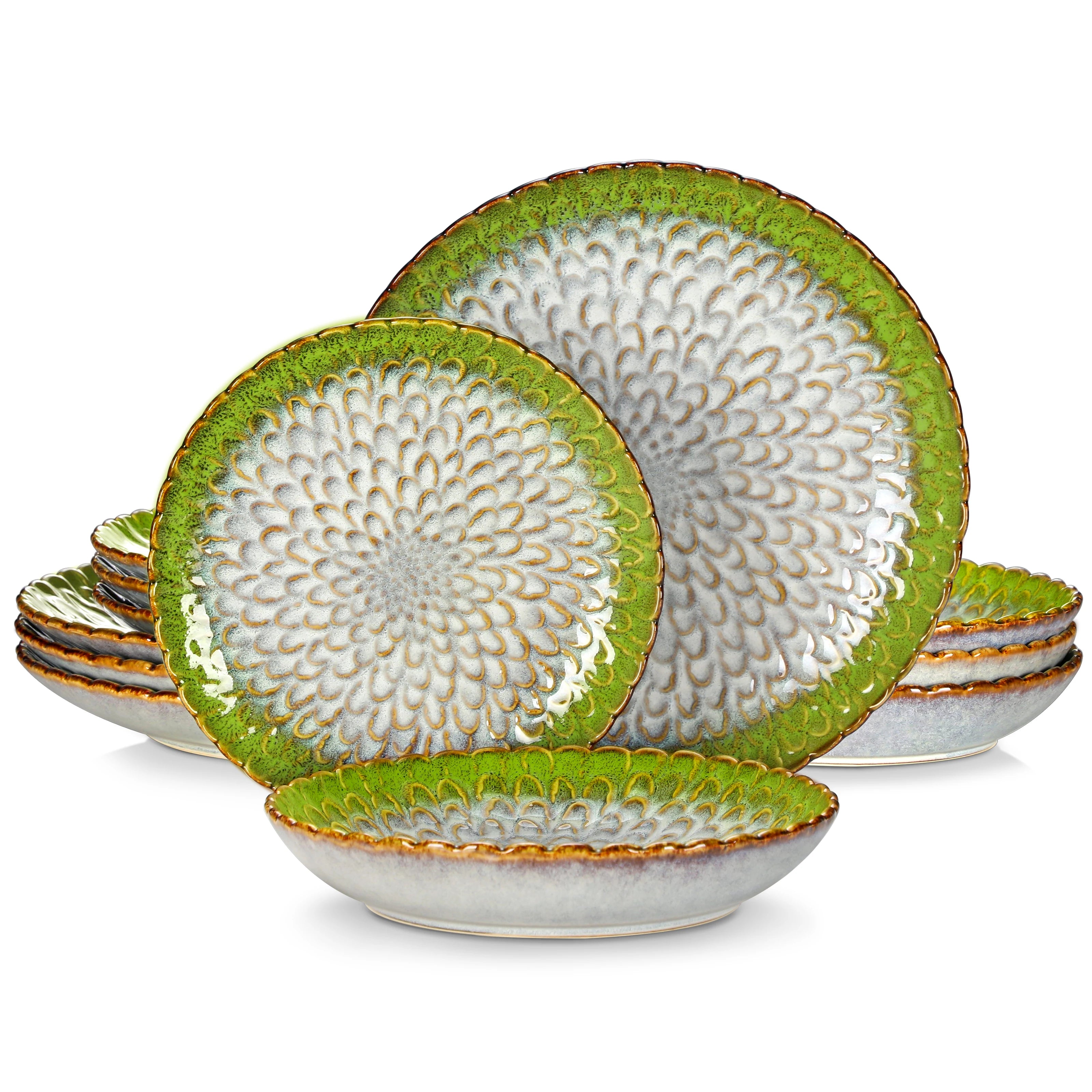 VANCASSO Chrys Grey Dinnerware Ceramic12/24 Piece Stoneware Dinnerware Textured Ceramic Combination Set Service for 6/12 Person