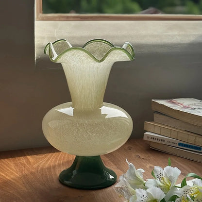 Vase Flower Arrangement Flower Vase Decoration Home Glass Color Matching Wind Lamp Middle-aged Style Green Fenton Glass Vase