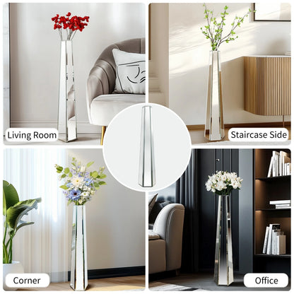 30" Tall Mirrored Floor Vase, Silver Big Vases for Decor Living Room, Home Decorative Vases for Dried Flower