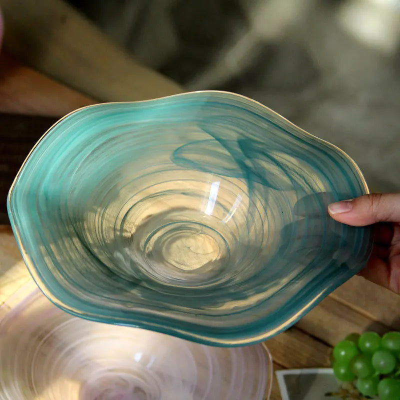 1PCS Artistic Glass Fruit Bowl with Serving Tray Multi-Purpose Kitchen Living Room Tabletop Decor Snack Salad Serving Dish