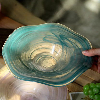 1PCS Artistic Glass Fruit Bowl with Serving Tray Multi-Purpose Kitchen Living Room Tabletop Decor Snack Salad Serving Dish