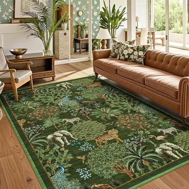 Large Living Room Carpet Soft Machine Washable Bedroom Bedside Rug Jungle Pattern Animal Print Short Velvet Non-slip Floor Mat