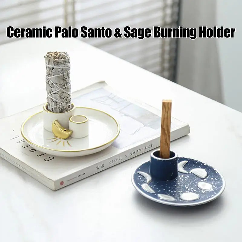 Sage Holder Ceramic Incense Burner Holder Stick Decorative Ash Catcher Tray Candle Holder Incense Burner Stick Holder Plate